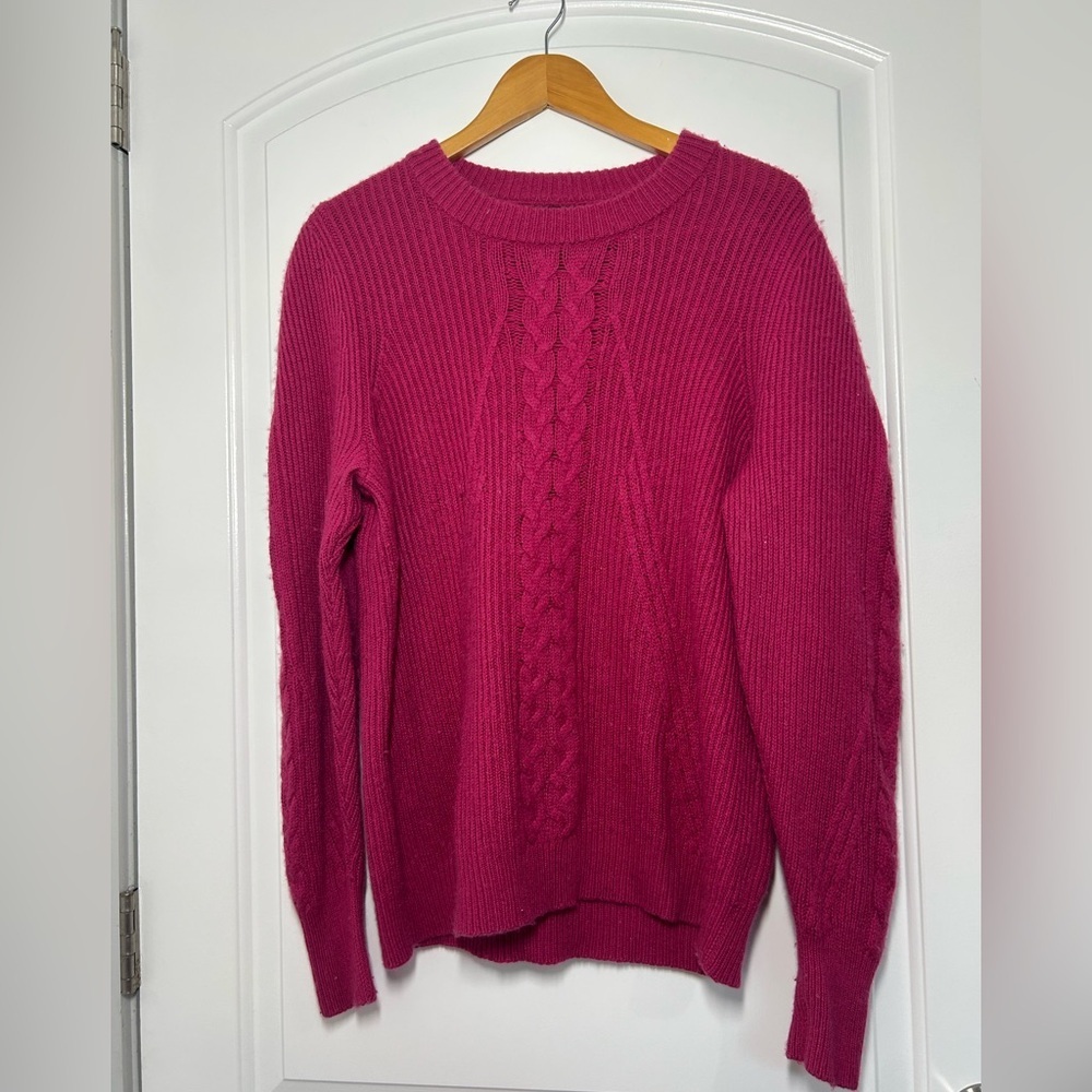 NAADAM Cable Knit Wool Cashmere Blend Crewneck Sweater Pink size XL cozy preppy